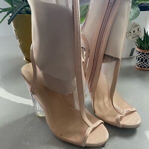 by the way. Nude Mesh Peep-Toe Heels